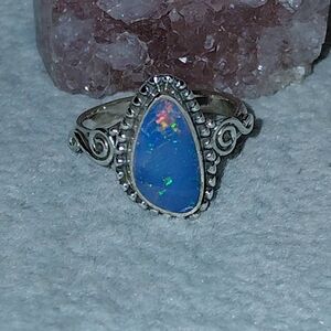 Australian Opal Silver Ring Size 6